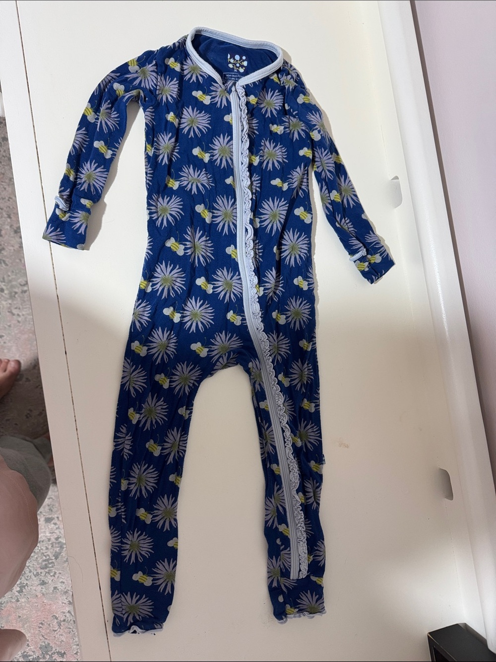 Kickee Pants Navy Floral Zipper Footie with White Trim